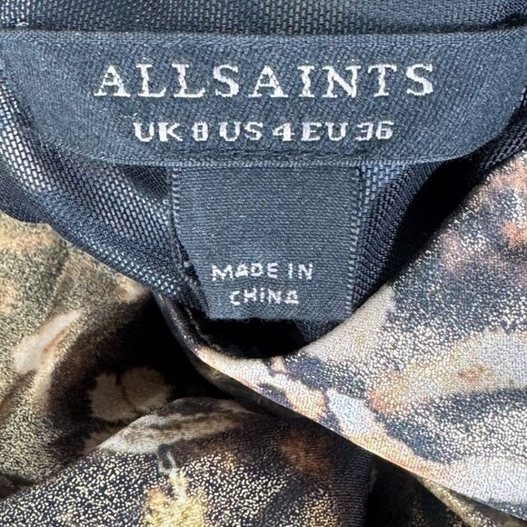 All Saints Lilliana Kettu Mini Dress Black Gold Shoulder Pads Sz 4 - Picture 4 of 11